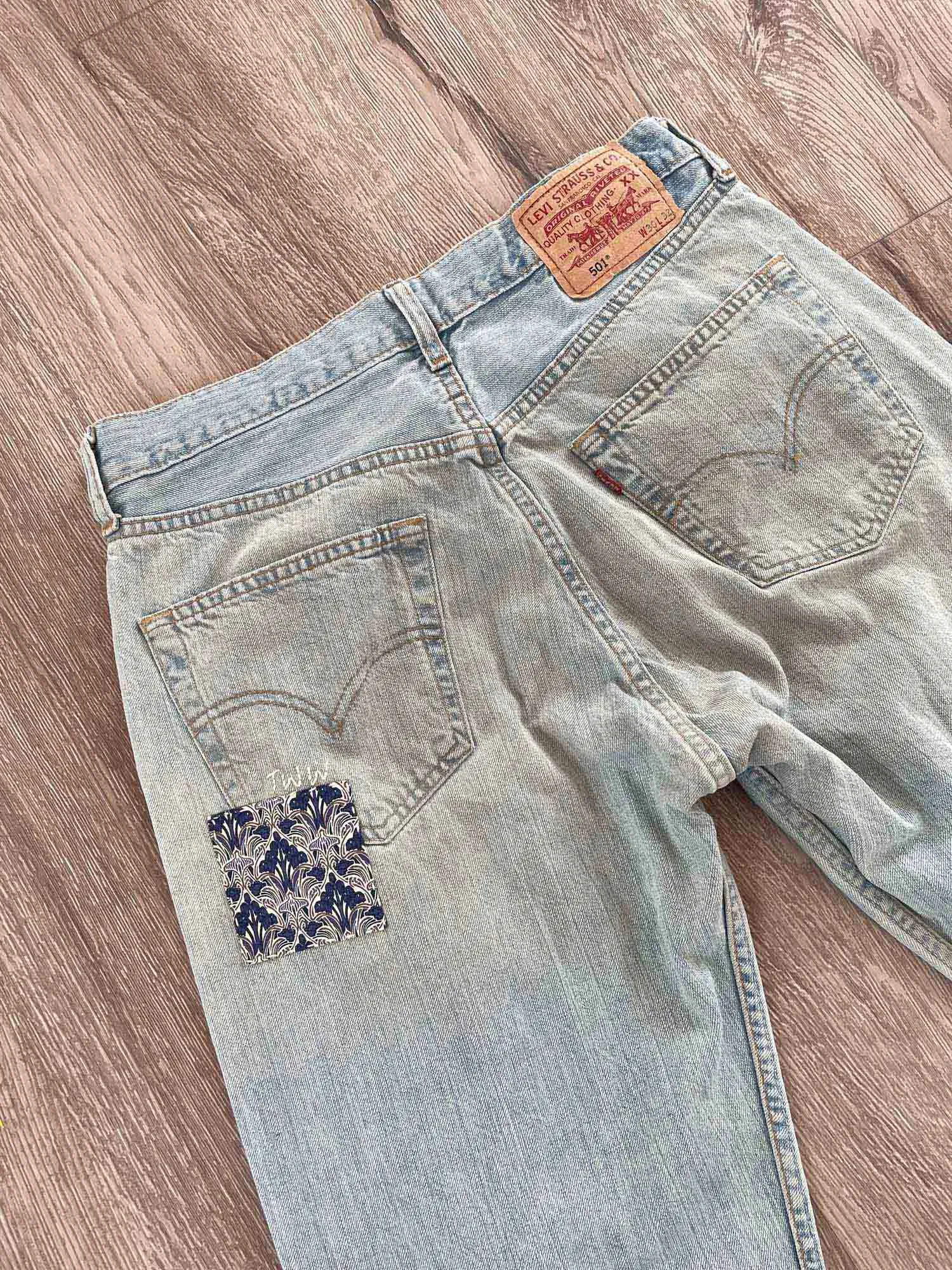 #15 Liberty print patched Vintage Denim 31"