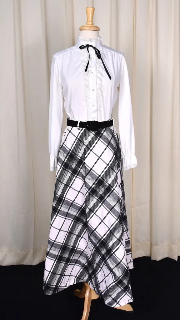 1960s Black Plaid Maxi Skirt