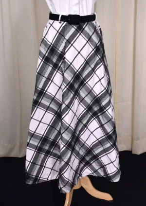 1960s Black Plaid Maxi Skirt