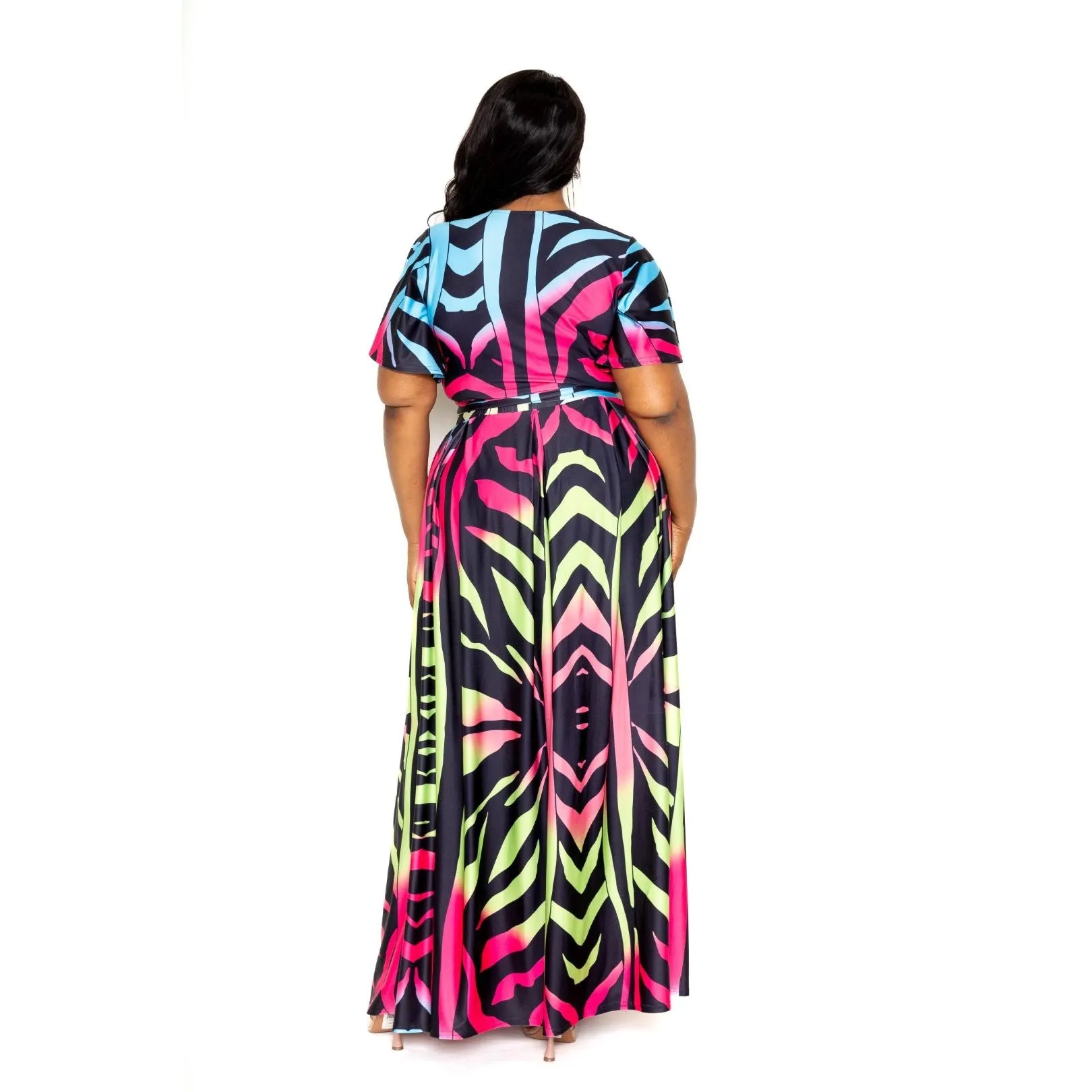 2 Piece Plus-size Ombre Zebra Print Maxi Skirt & Crop Top Set