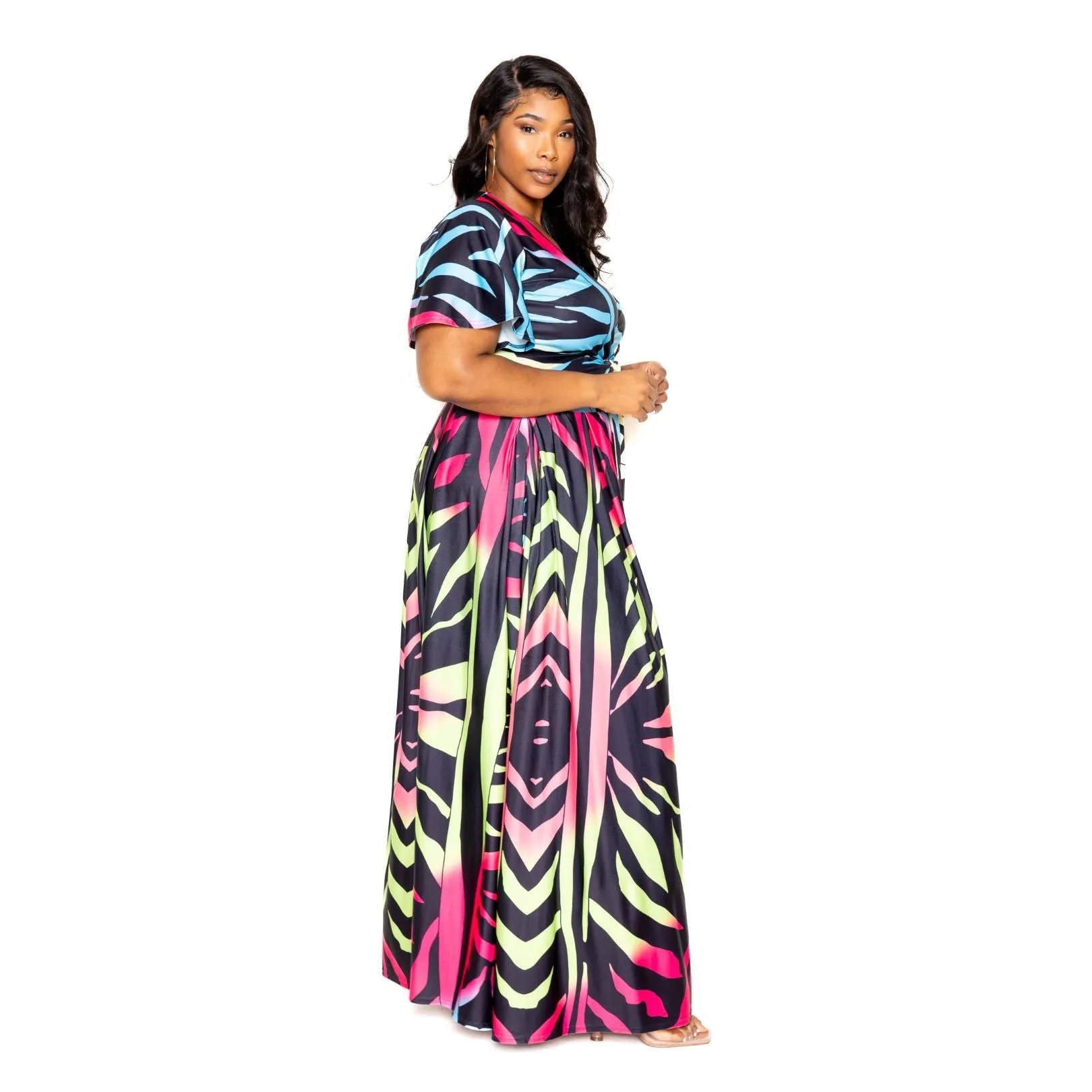 2 Piece Plus-size Ombre Zebra Print Maxi Skirt & Crop Top Set