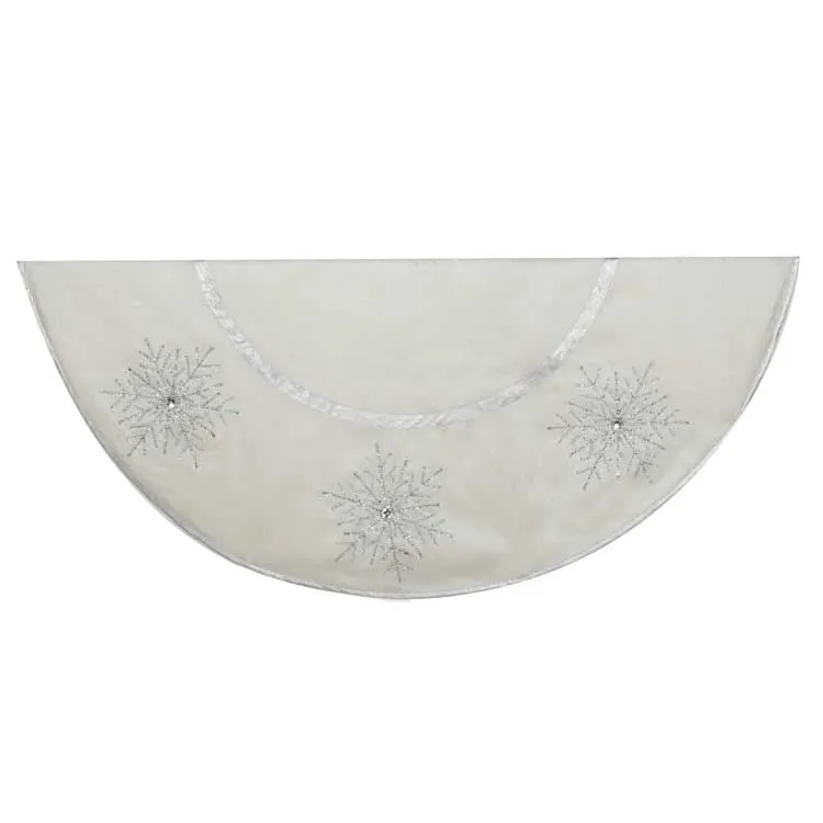 54" Ivory Tree Skirt with Crystal Snowflakes