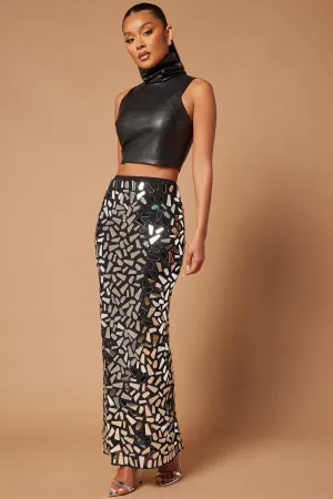 Adela Mirror Maxi Skirt - Black