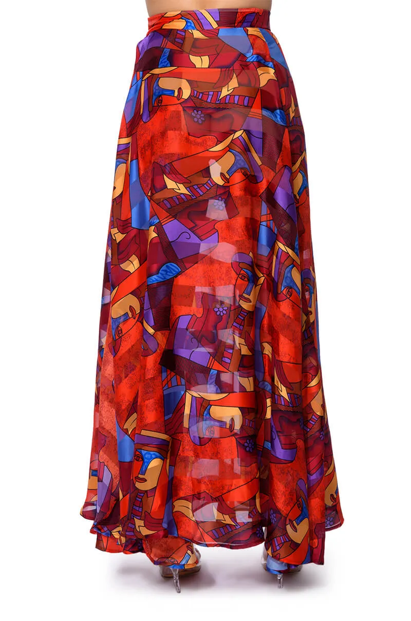 AESTHETIC SCARF PRINT MAXI SKIRT