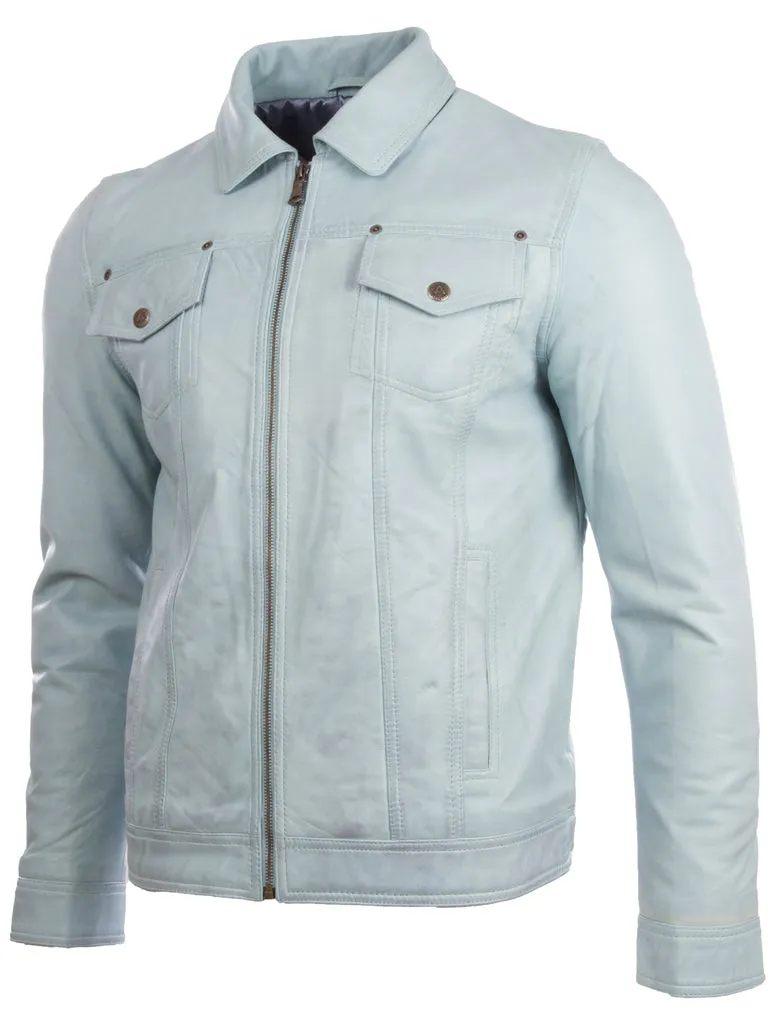 AGQ5 Men's Trucker Harrington Jacket - Sky Blue