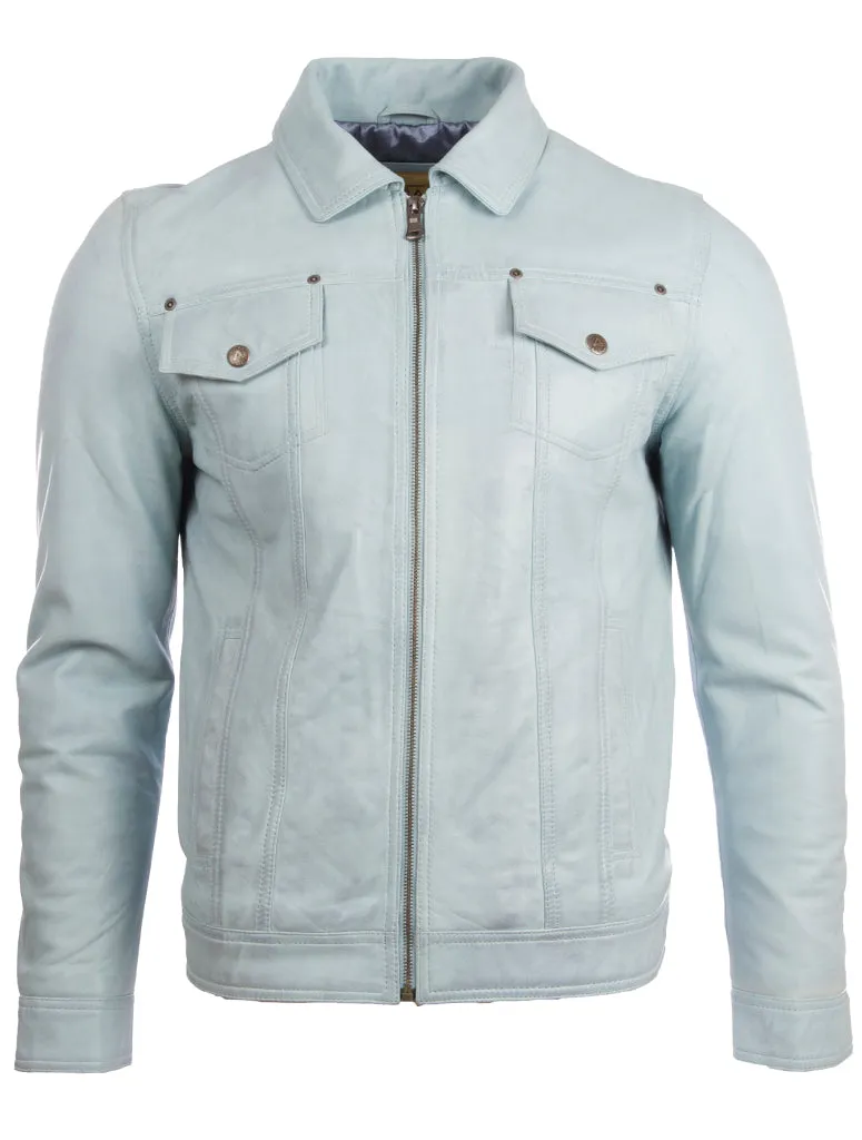 AGQ5 Men's Trucker Harrington Jacket - Sky Blue