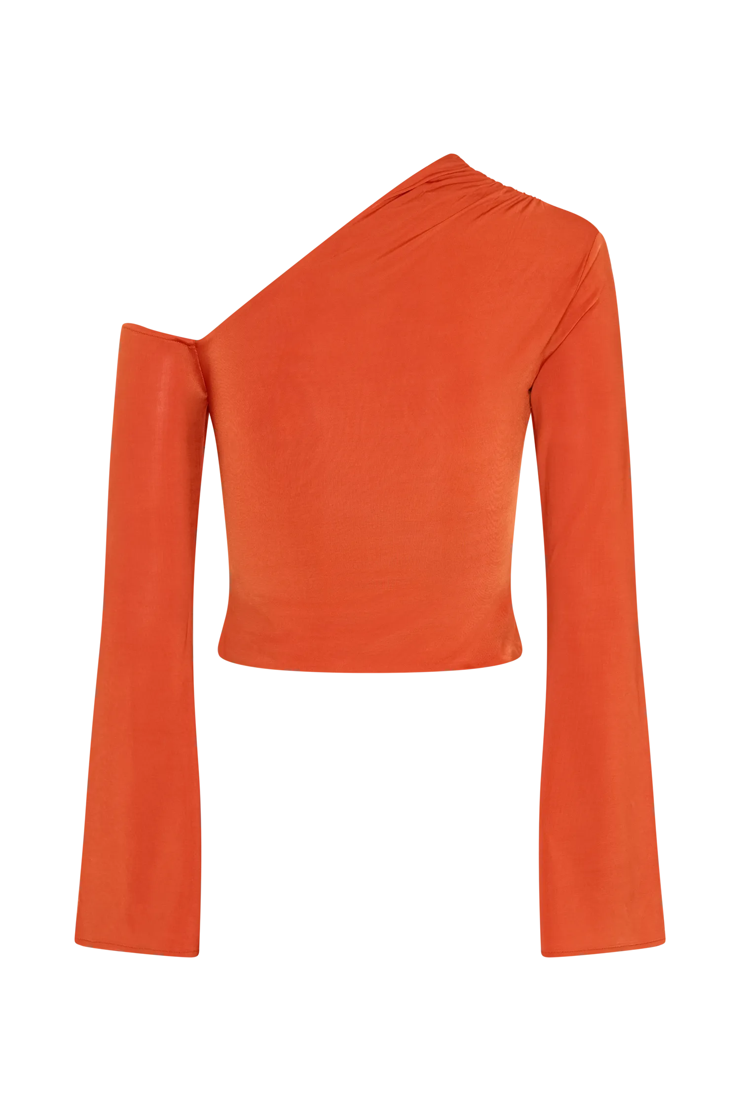 Ainsley Asymmetrical Long Sleeve Top With Floral Hardware - Burnt Orange