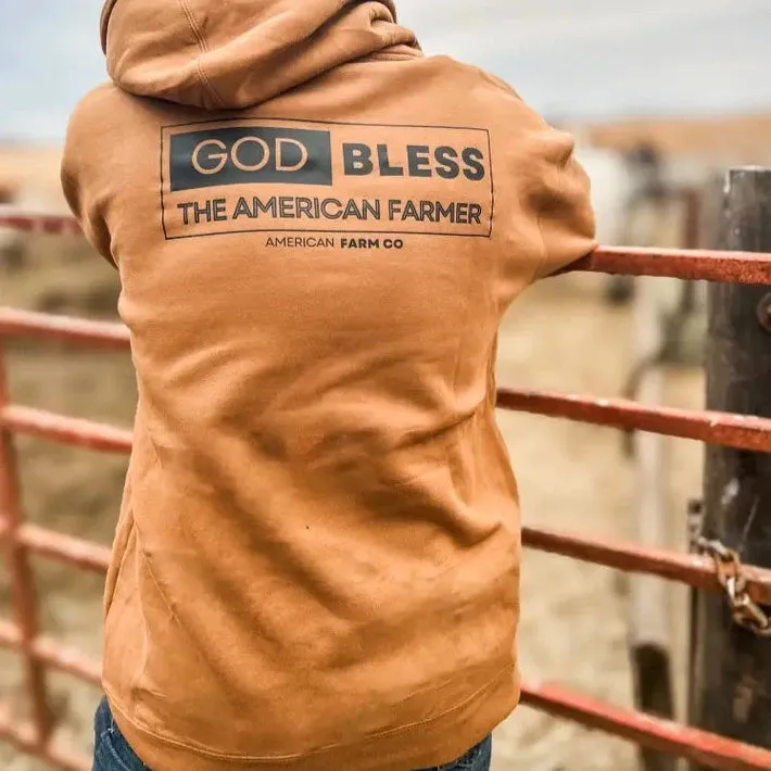 American Farm Co."God Bless the American Farmer" Hoodie in Light Brown