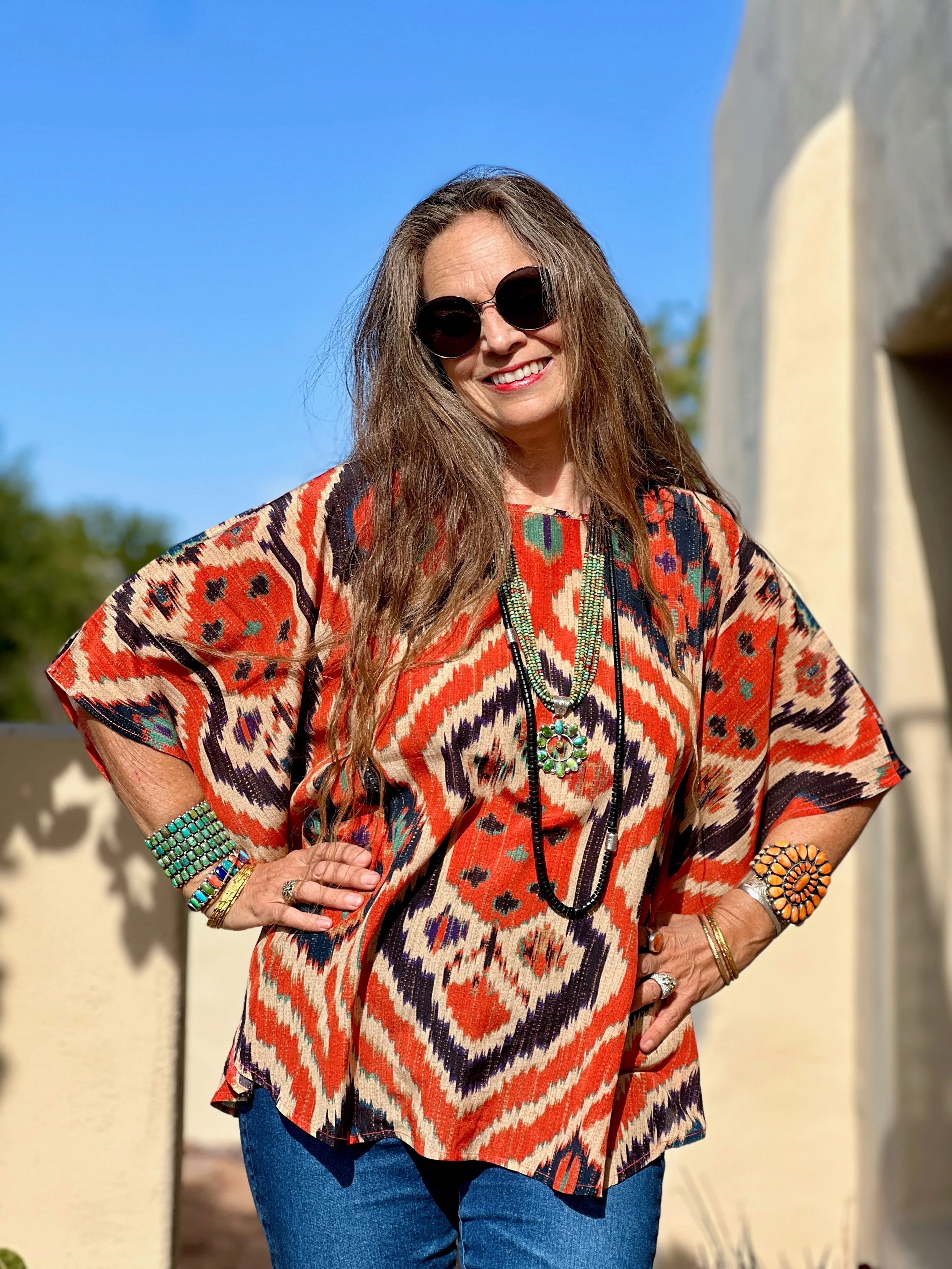 Angelo Tangelo Ikat Italian Silk Poncho