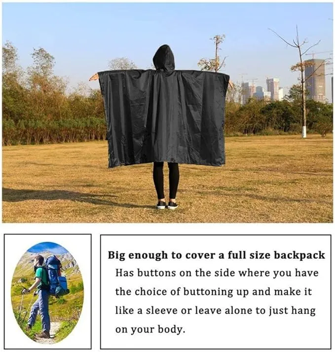 Aolegoo Ponchos Waterproof with Drawstring Hood, 3 in 1 Reusable Adult Raincoat for Hiking Camping Cycling with Emergency Grommet Corners