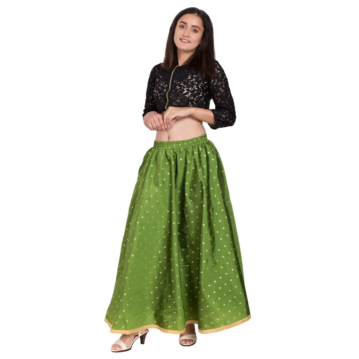 Asmaani Green Color Golden Zari Work Maxi Skirt