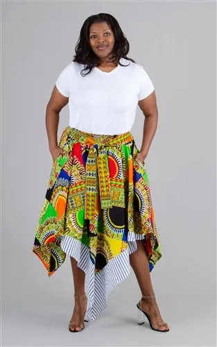 Asymmetrical Stripe Dashiki Maxi Skirt