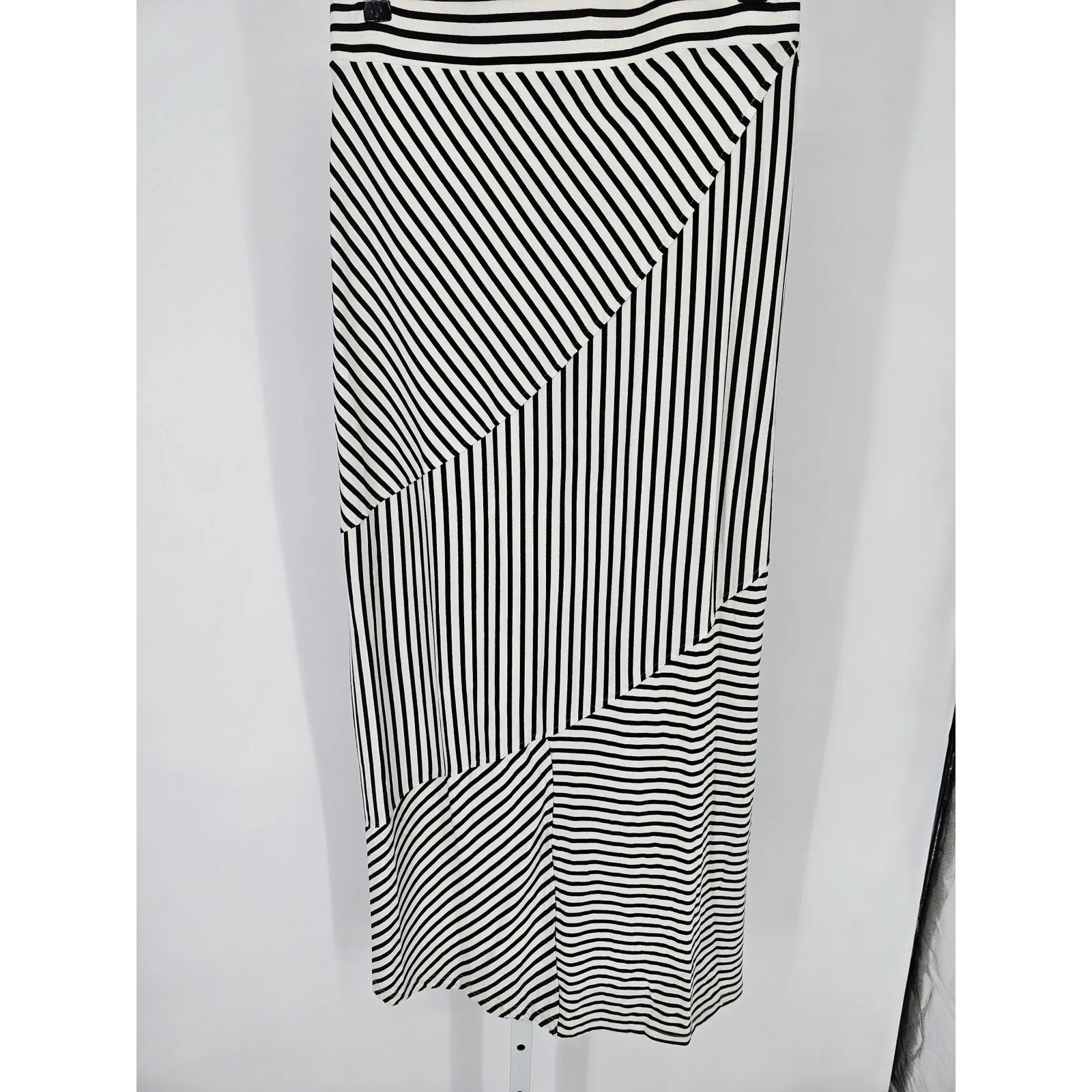 Athena Marie Womens Sz L Maxi Length Straight Skirt Black White Striped