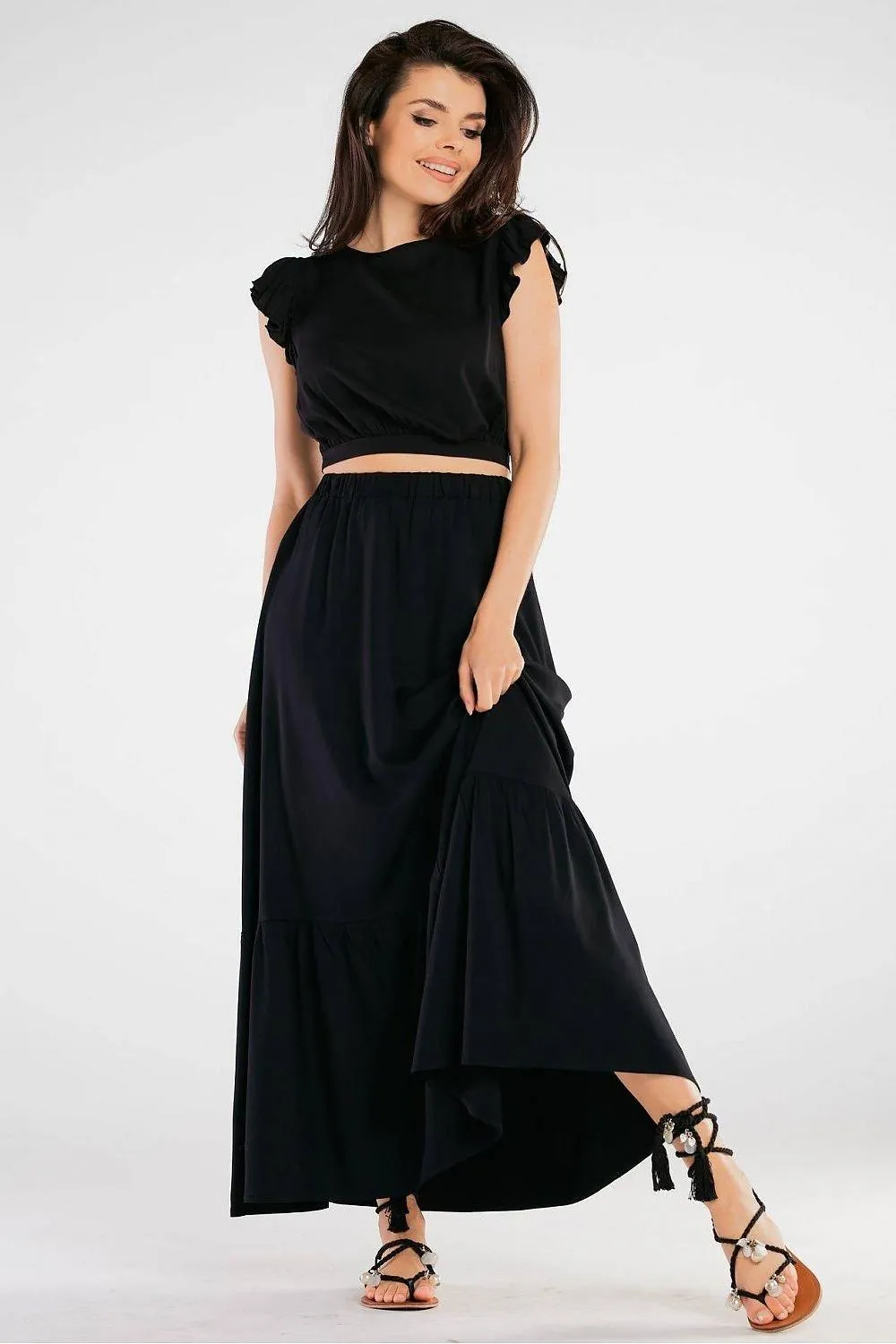 Awama elastic waist long maxi skirt