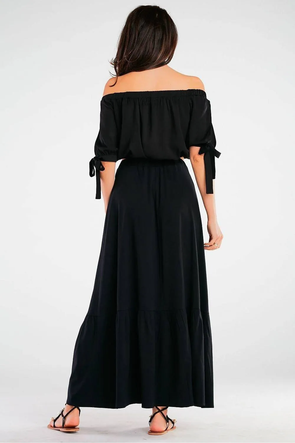 Awama elastic waist long maxi skirt