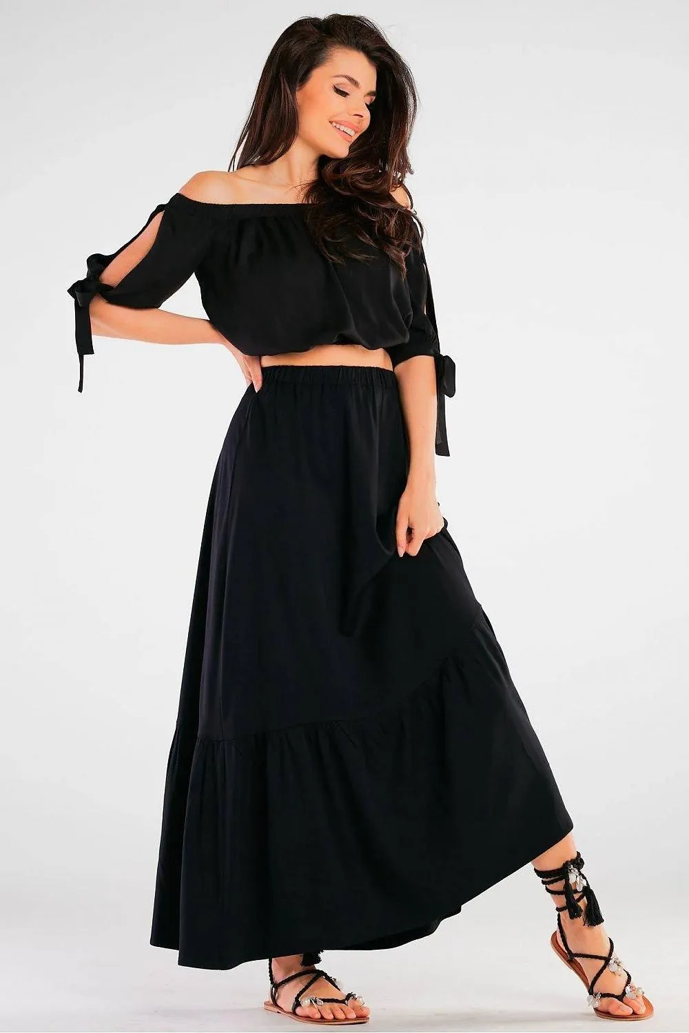 Awama elastic waist long maxi skirt