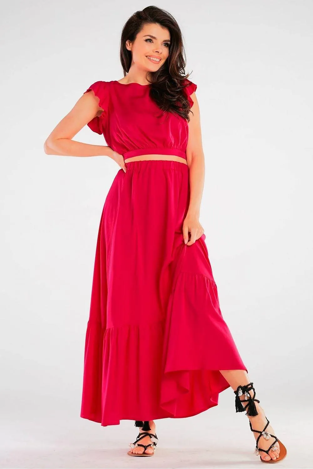 Awama elastic waist long maxi skirt