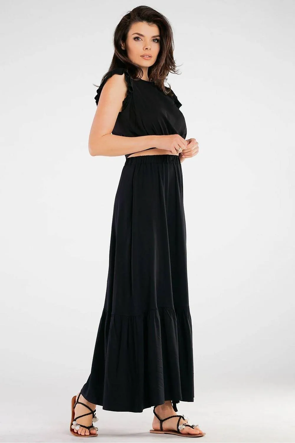 Awama elastic waist long maxi skirt