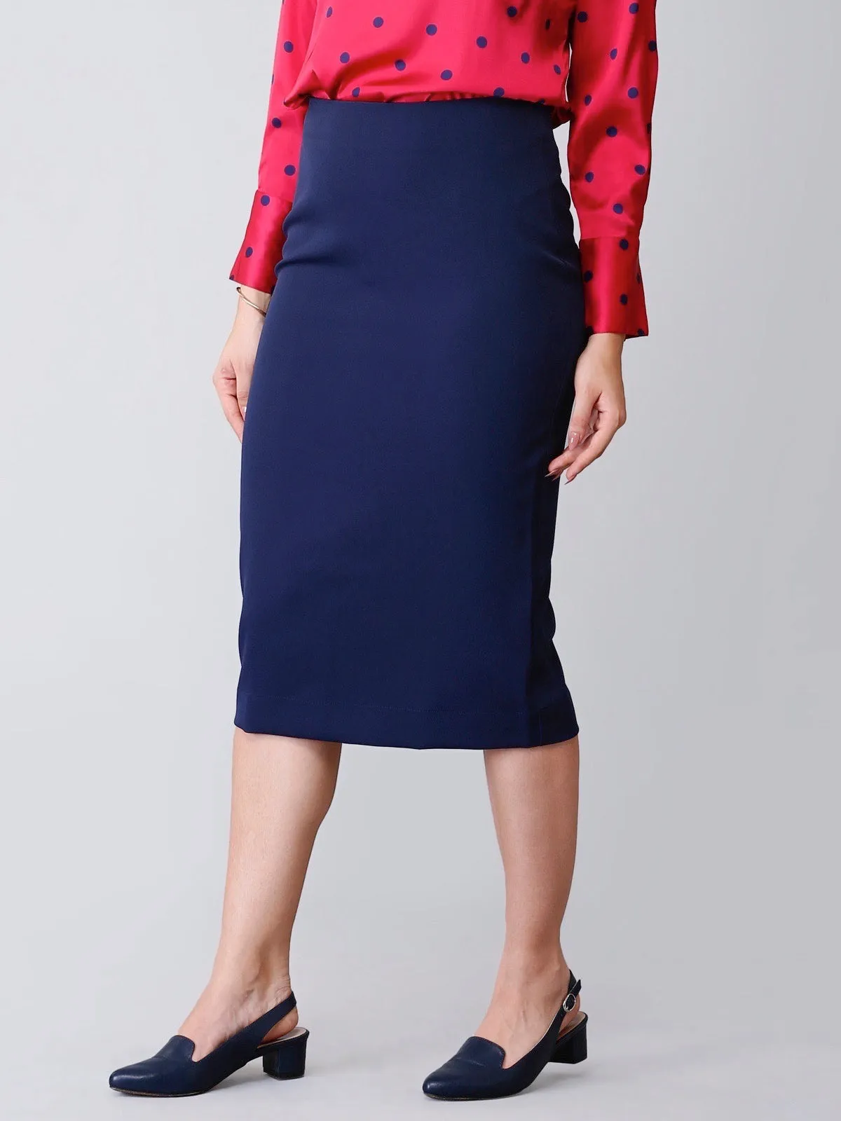 Back Slit Midi Skirt - Navy