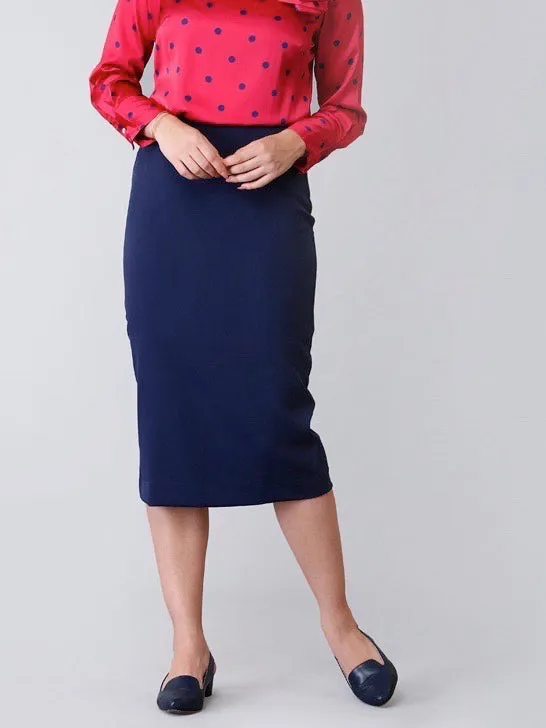 Back Slit Midi Skirt - Navy