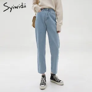 Back to College Joskaa High Waisted Jeans for Women Straight Denim Pants Sky Blue Clothes Demin Casual Vintage Streetwear 2024 Spring Fashion