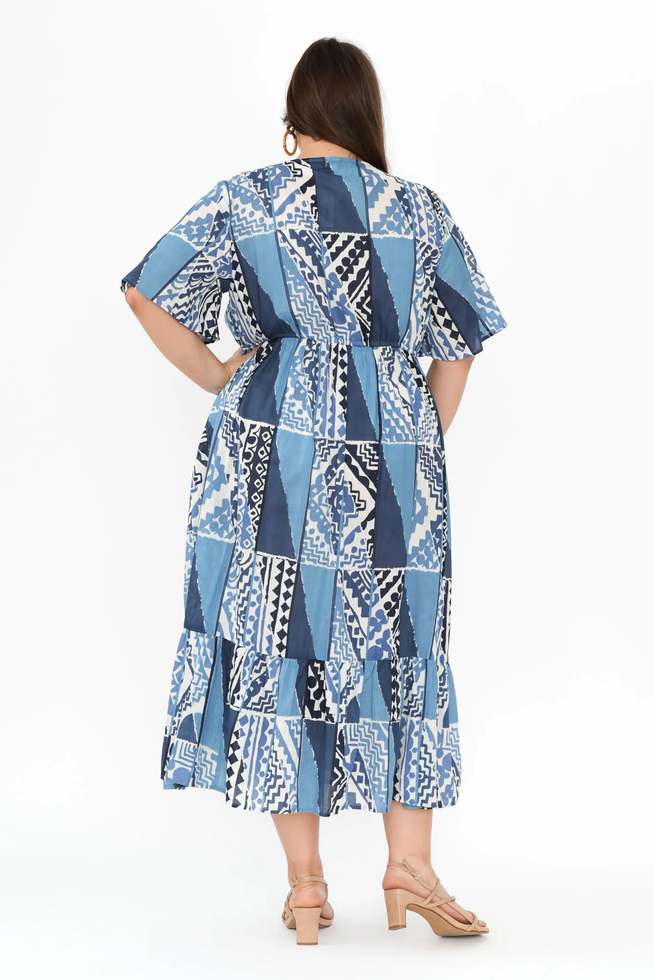 Bella Blue Motif Cotton Tier Dress