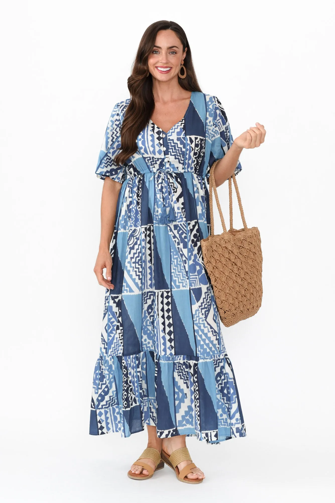 Bella Blue Motif Cotton Tier Dress