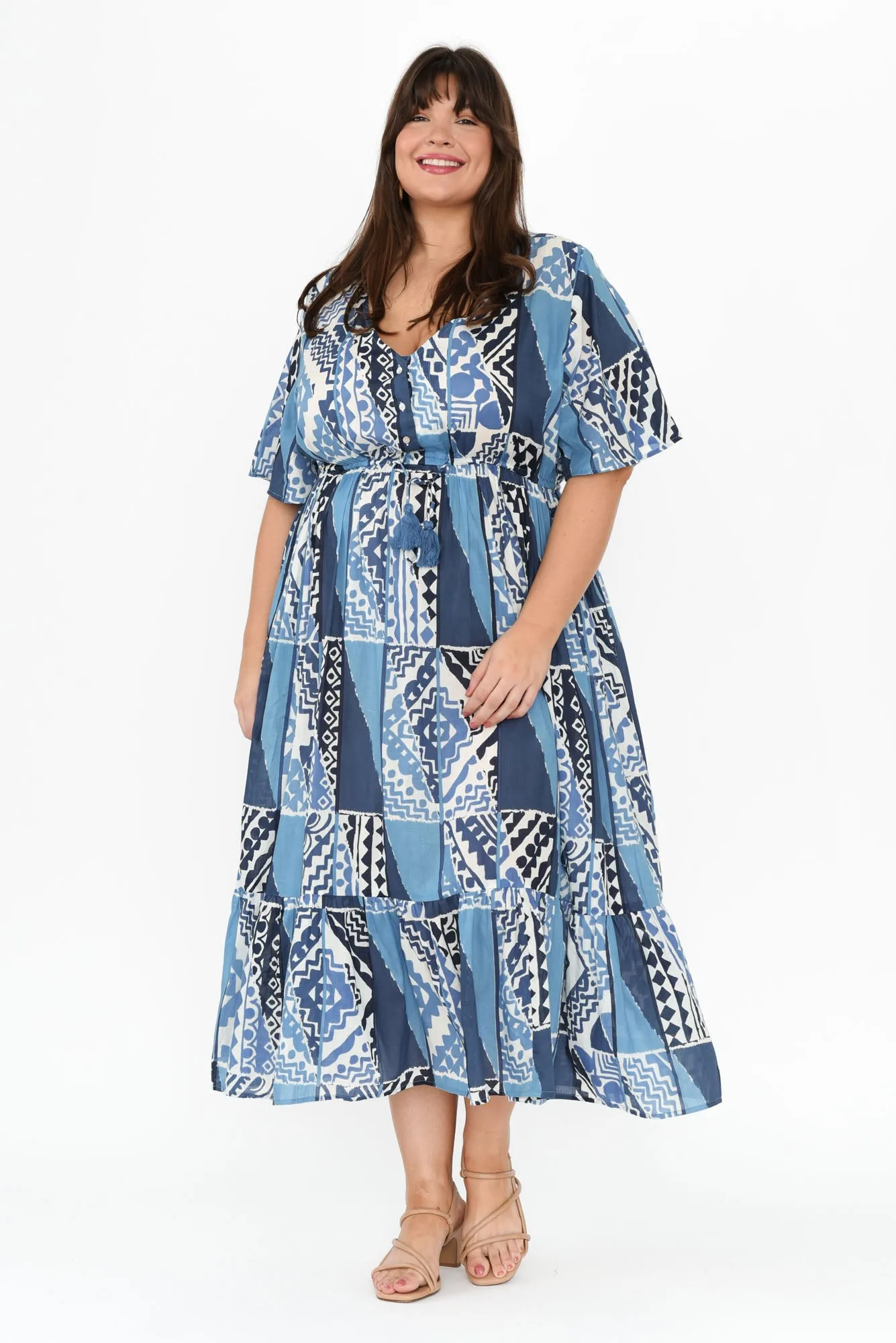 Bella Blue Motif Cotton Tier Dress