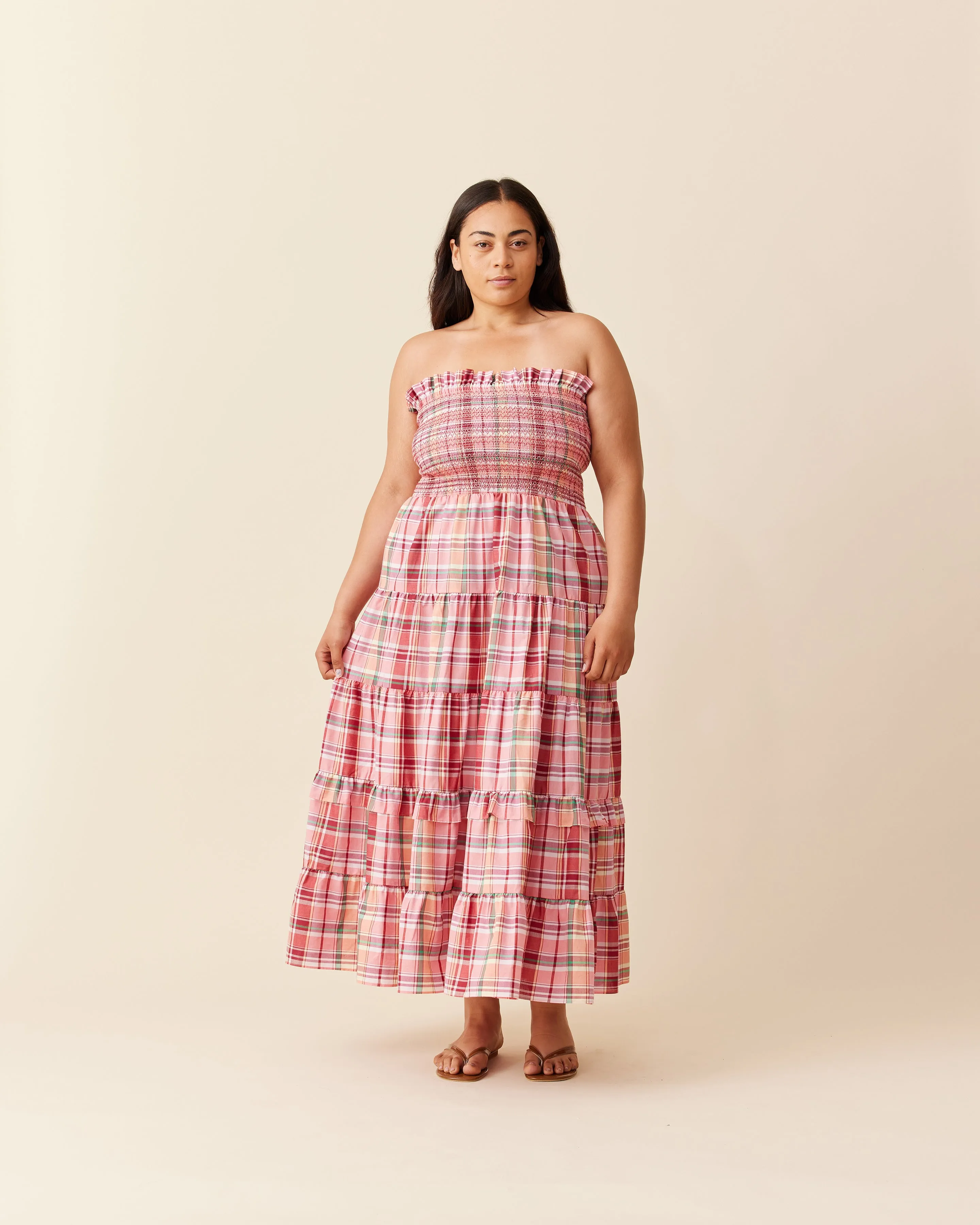 BIRD MAXI DRESS PEACHIE TARTAN