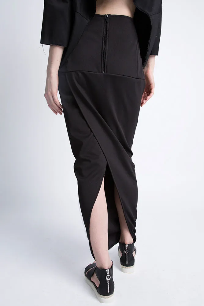 Black Pillar Slit Skirt