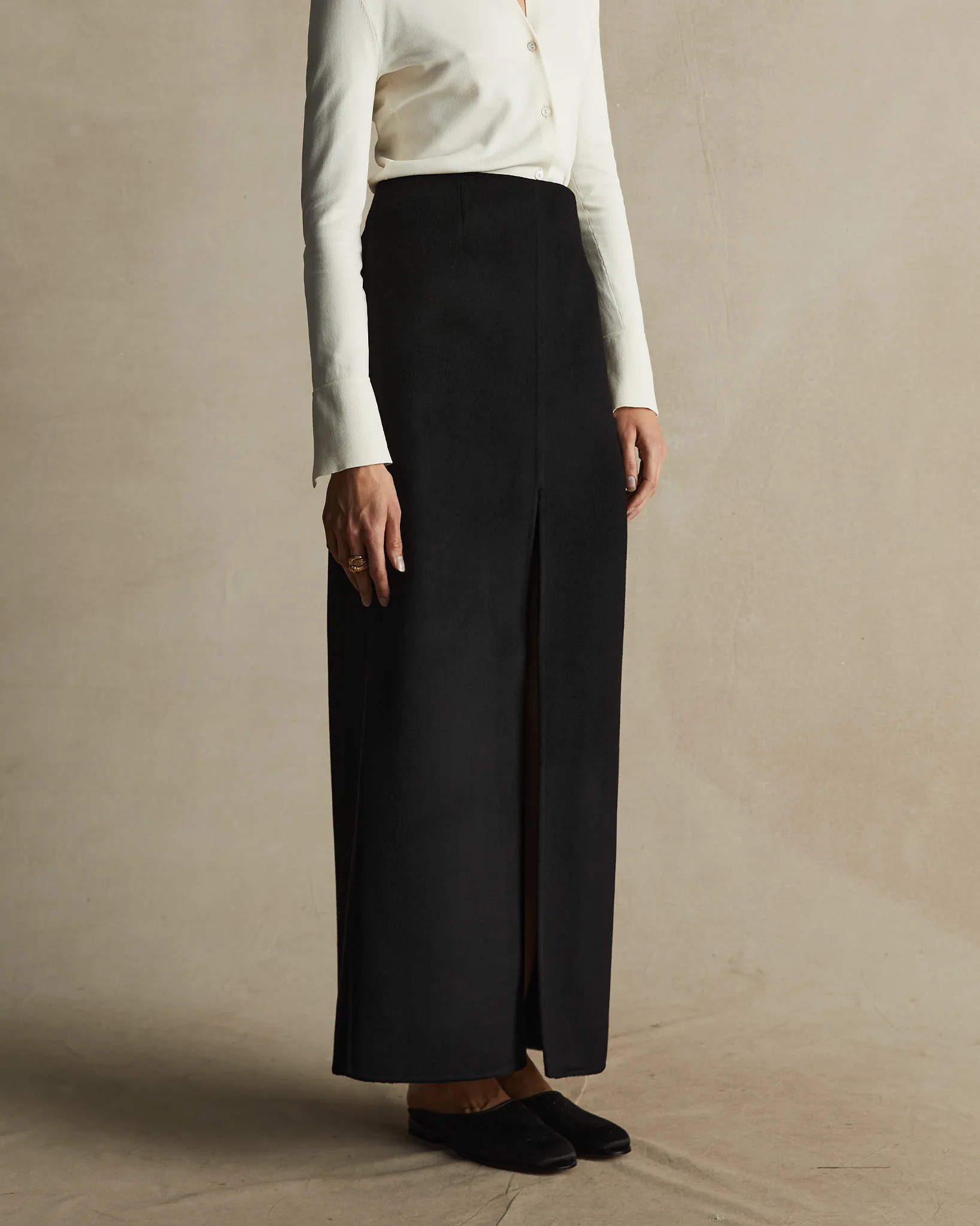 Black Wool Silk Martina Skirt