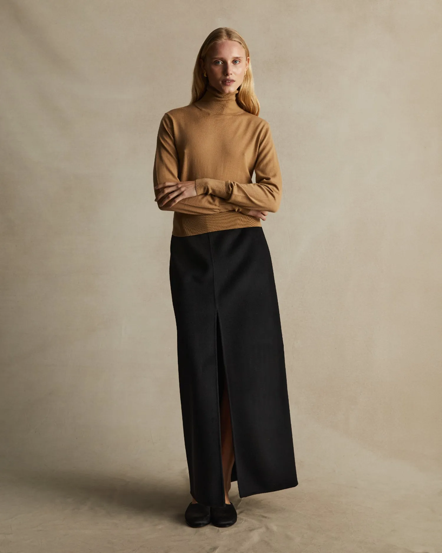 Black Wool Silk Martina Skirt