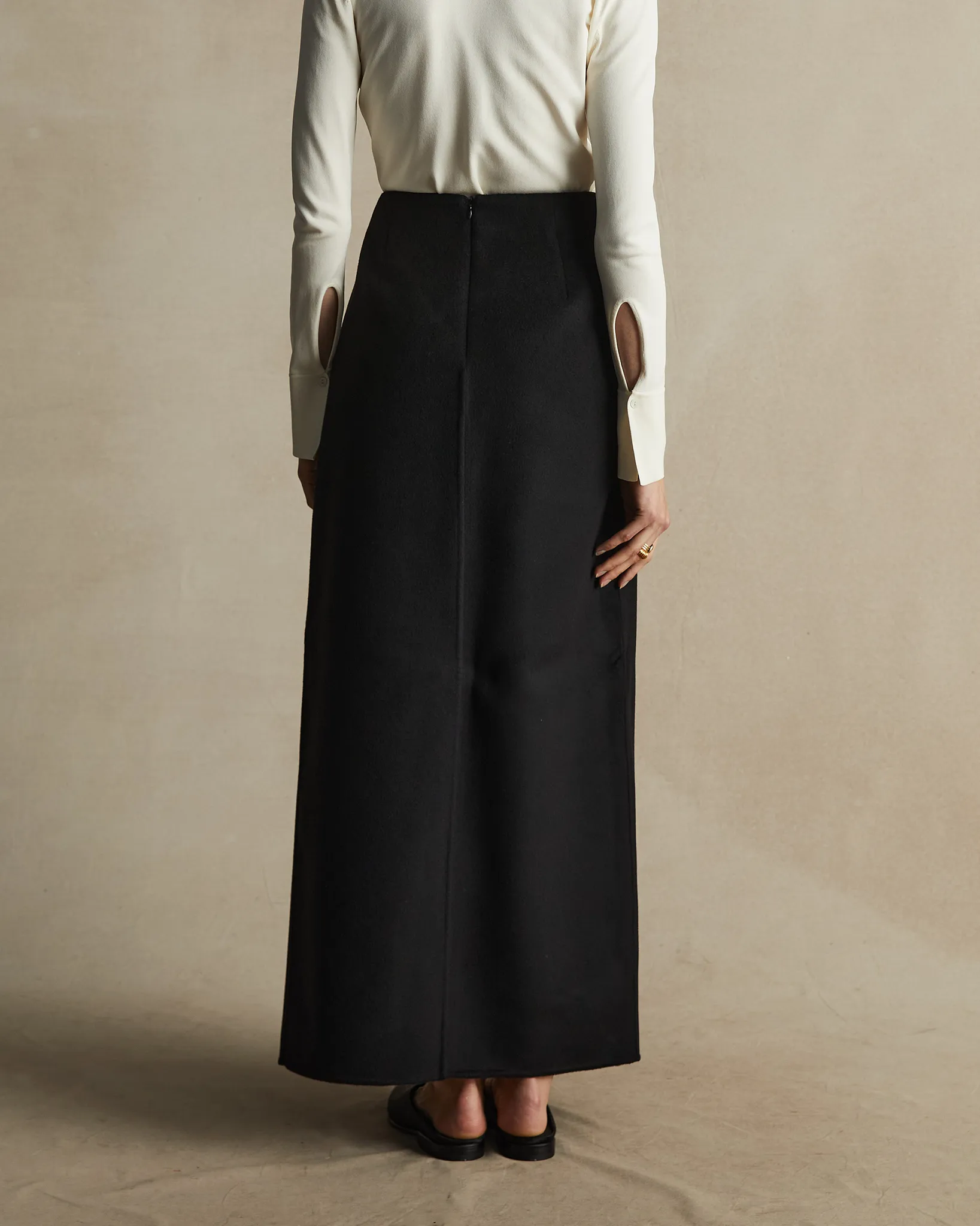 Black Wool Silk Martina Skirt