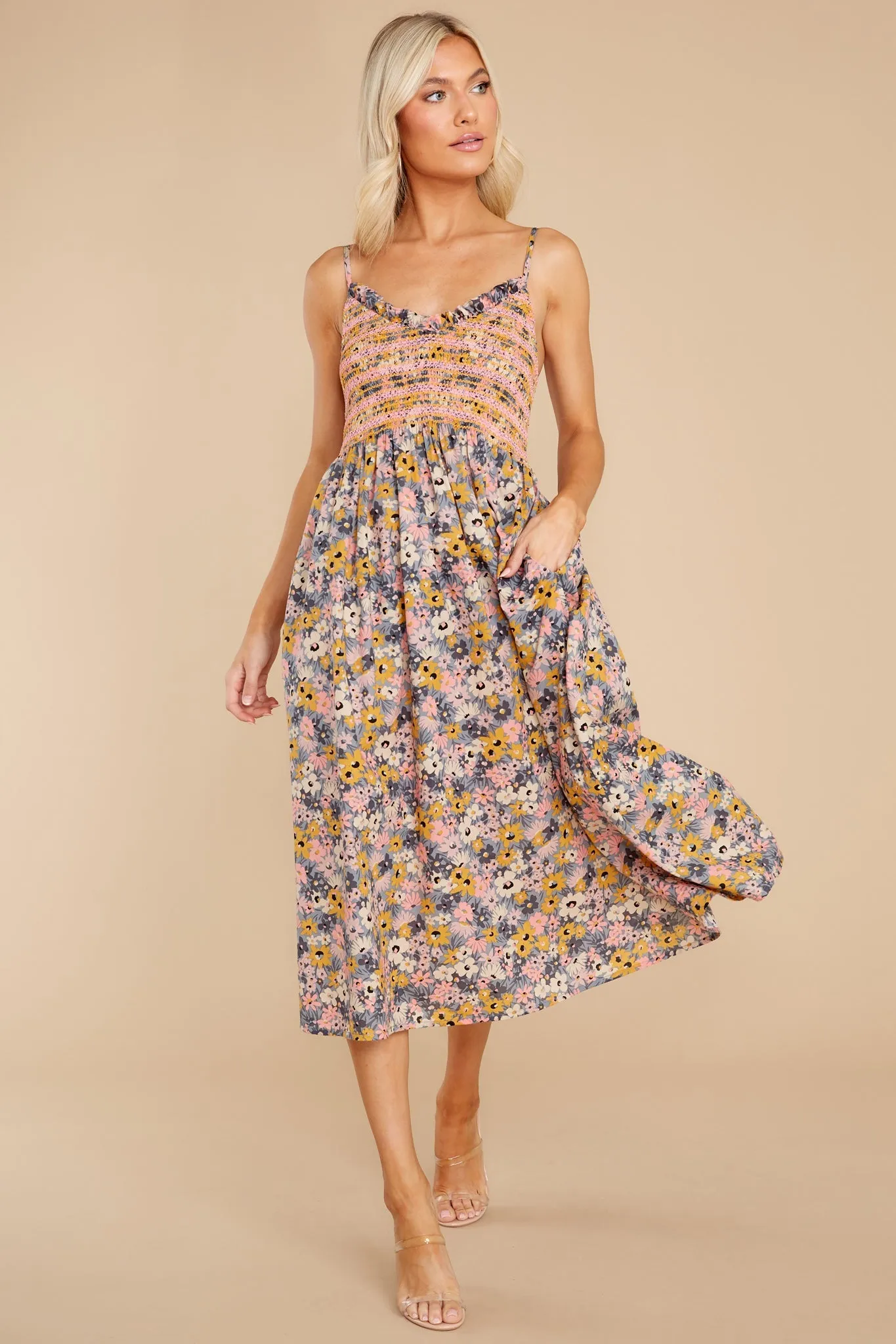 Bloom Where You're Planted Blush Floral Midi Dress