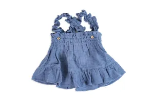 Blue Cotton Skirt with Straps