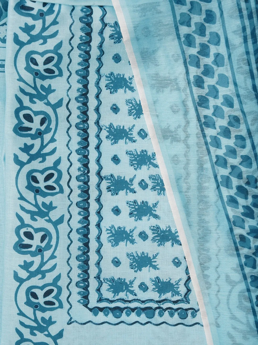 Blue Floral Printed Cotton Blend Dress Material with Dupatta