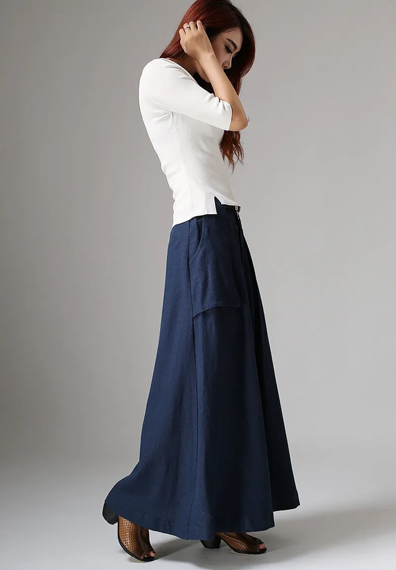 Blue maix long skirt with big pockets detail 1036#