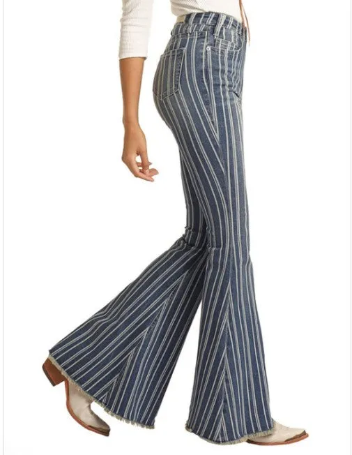 Blue Stripe Bell Bottoms Jeans