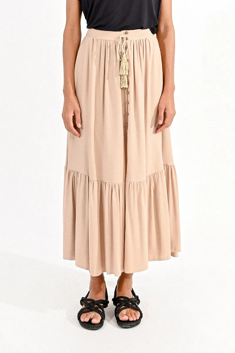 Boho Beige Midi Skirt