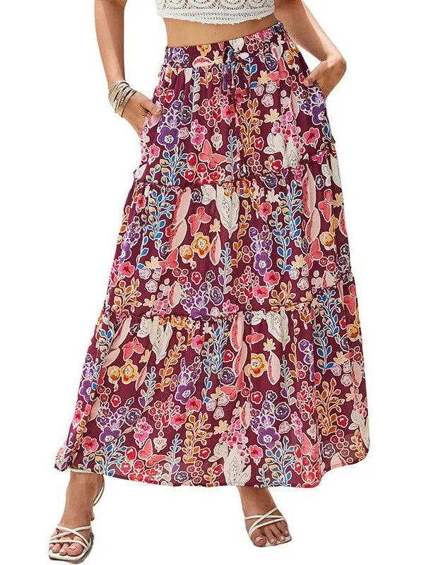 Boho Floral Maxi Skirt With A-Line Design