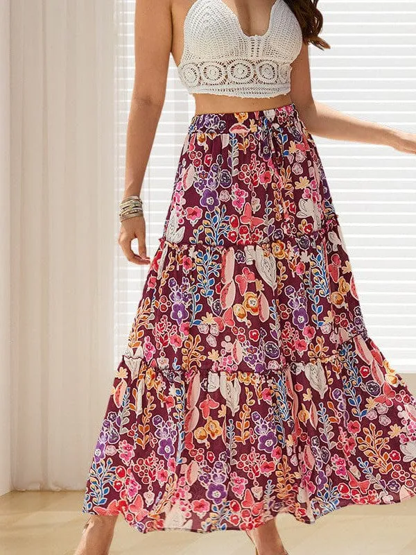 Boho Floral Maxi Skirt With A-Line Design