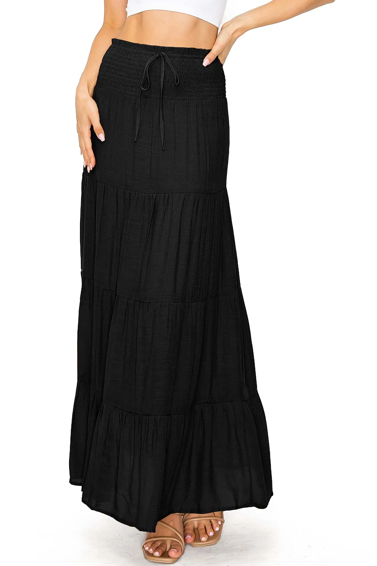 Boho Shirred Maxi Skirt