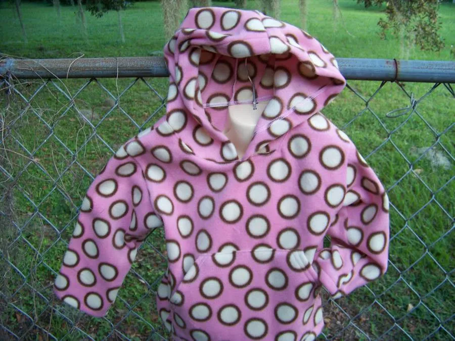 Brown pink and cream polka dot Hoodie fall and winter pullover hoodie