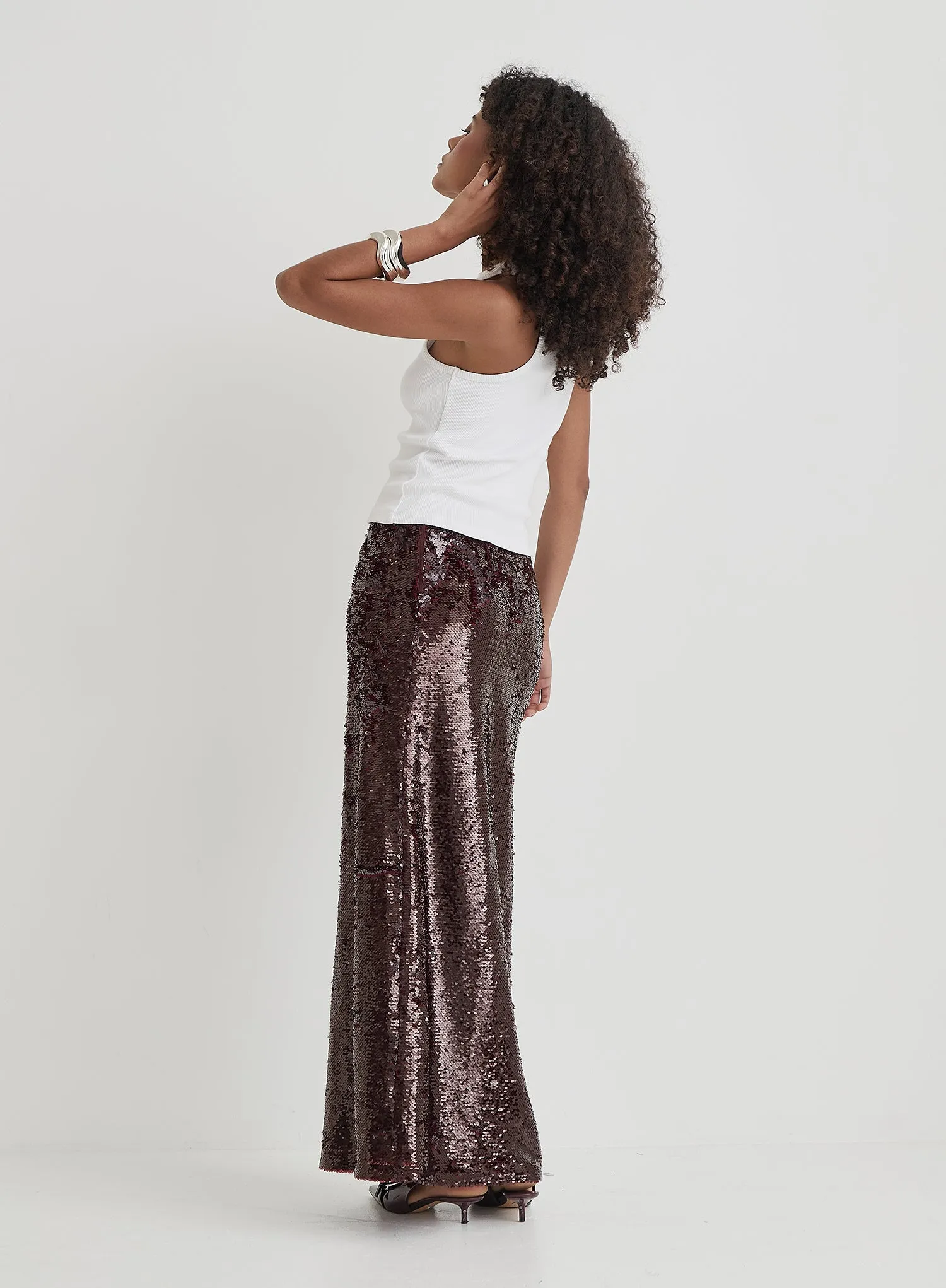 Burgundy Sequin Maxi Skirt- Odell