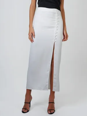 Button Maxi Skirt - White