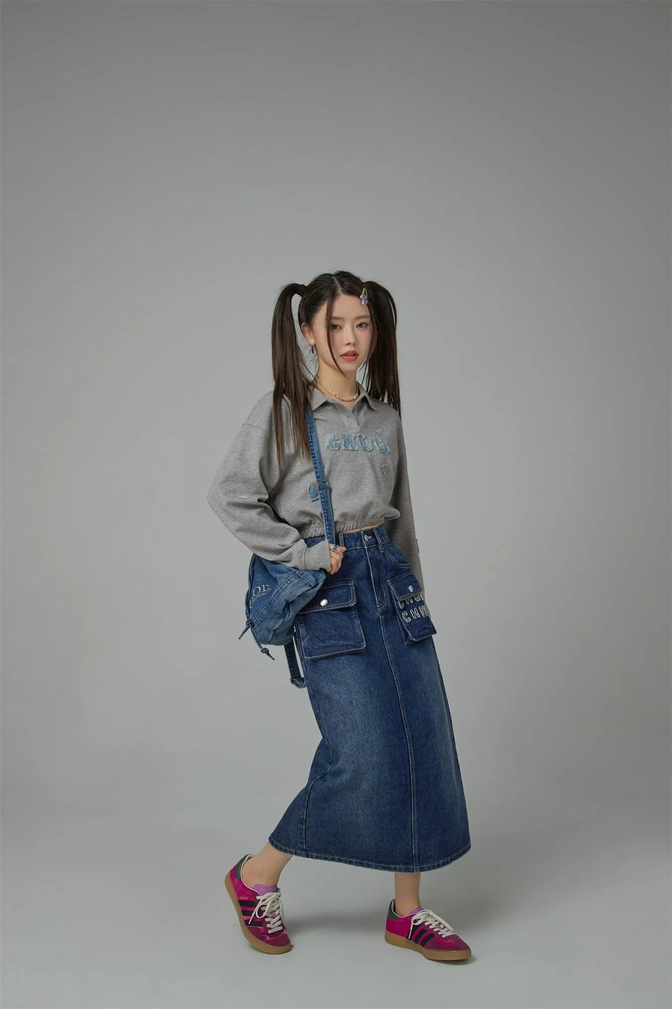 Cargo Pocket Denim Maxi Skirt