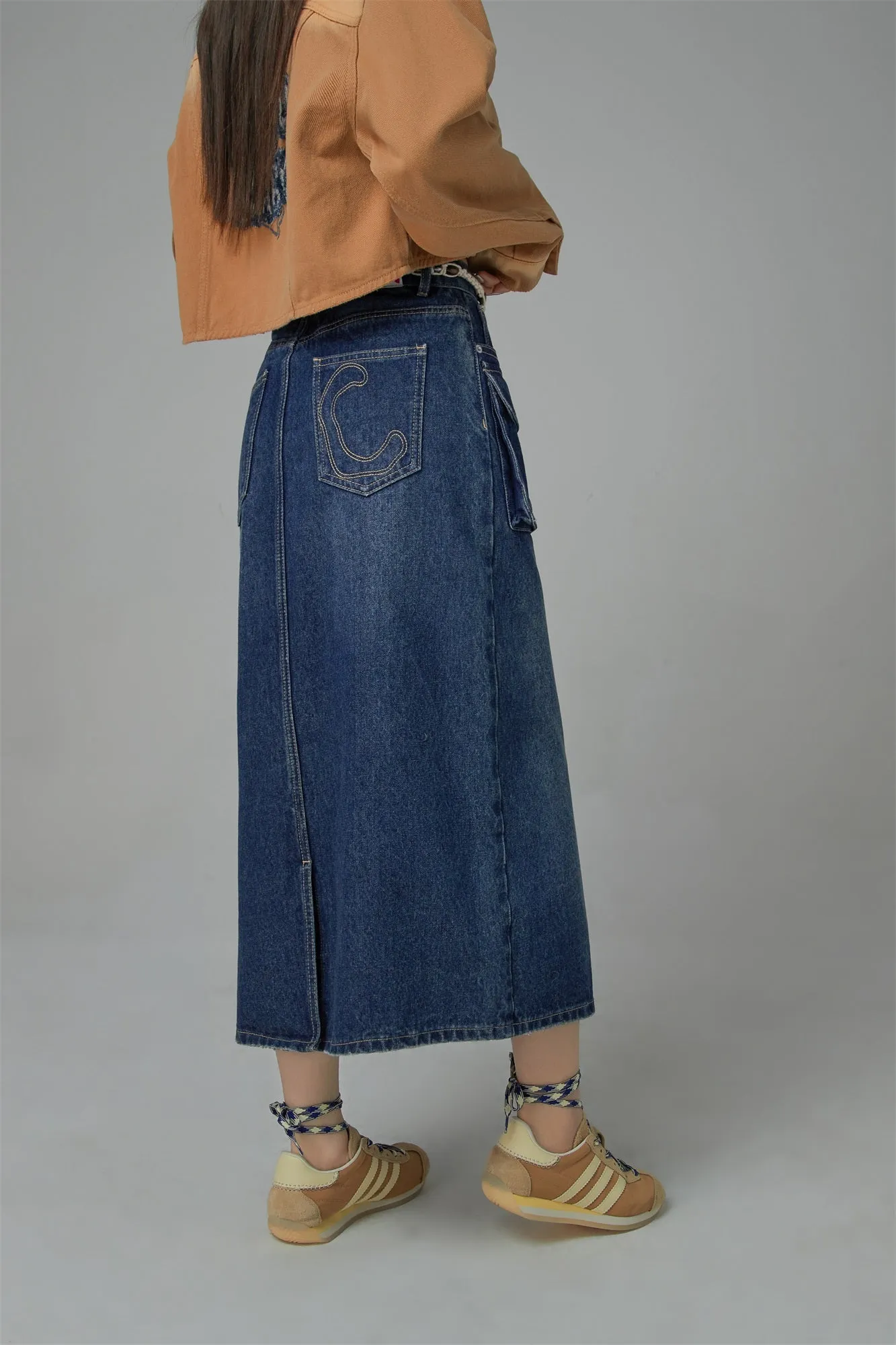 Cargo Pocket Denim Maxi Skirt