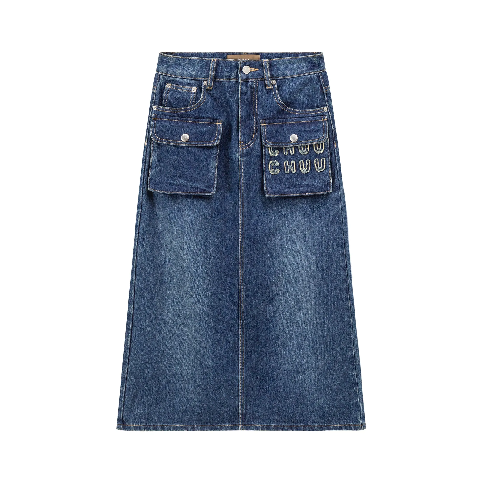 Cargo Pocket Denim Maxi Skirt