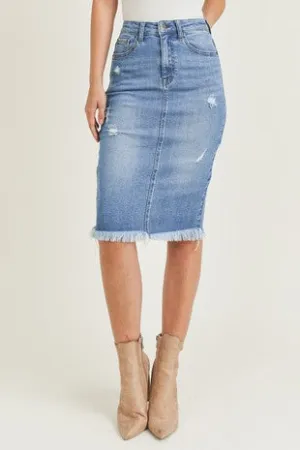 Cece Frayed Denim Skirt