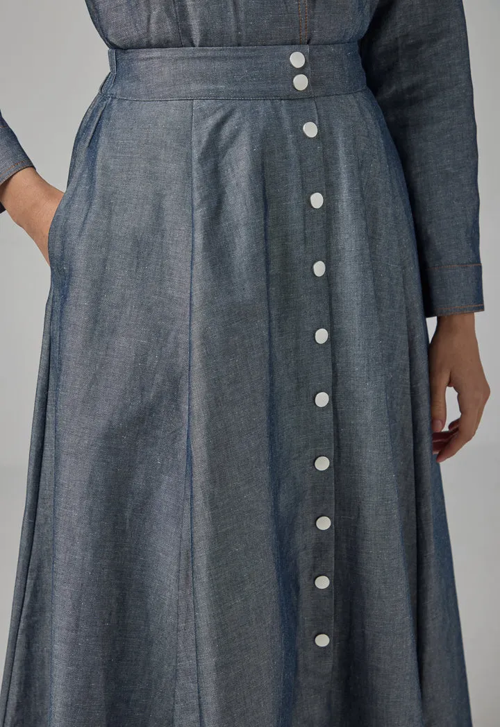 Choice Single Tone Flared Maxi Skirt Indigo